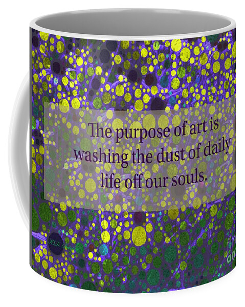 Eggplant Merlot Deep Purple God Green Swirling Circles Of Light Abstract Floral Scene Abstract Art Impresssionistic Expressive Emotive Inspirational Quote Artwork Digital Art Photographic Art Coffee Mug featuring the digital art The Healing Power of Art by Kimberlee Baxter