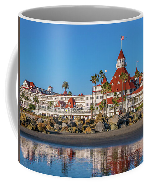  Coffee Mug featuring the photograph The Hotel del Coronado Beach Reflection San Diego by Robert Bellomy