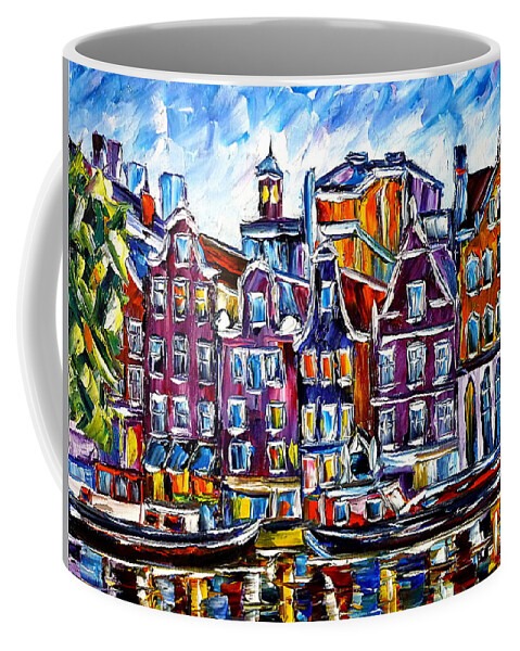 Beautiful Amsterdam Coffee Mug featuring the painting The Houses Of Amsterdam by Mirek Kuzniar