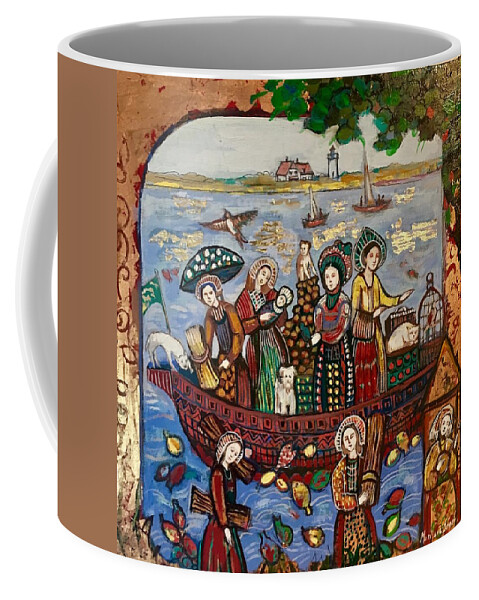 Immigrants Coffee Mug featuring the painting The Immigrants in town by Marilene Sawaf