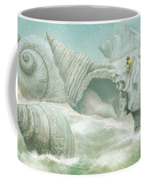 Shells Coffee Mug featuring the drawing The Island of Giant Shells by Eric Fan