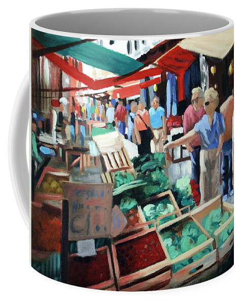 The Italian Fruit Market Coffee Mug featuring the painting The Italian Fruit Market by Anthony Falbo