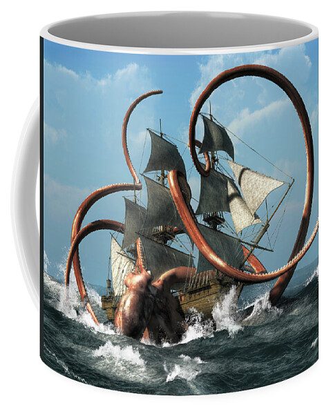 Kraken Coffee Mug featuring the digital art The Kraken by Daniel Eskridge