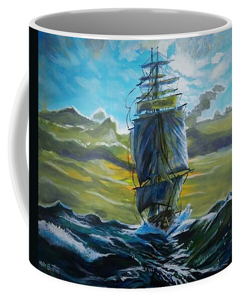 Sailing Ship Coffee Mug featuring the painting The Last Journey. by Mike Benton