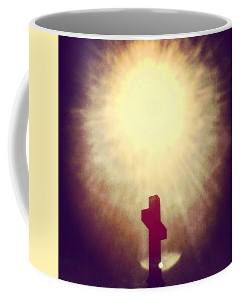 Cross Coffee Mug featuring the photograph The Light Will Illuminate the Shadow of Man by Michael Oceanofwisdom Bidwell