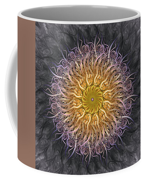 Pinwheel Mandala Coffee Mug featuring the digital art The Lights Of Spiral Serenity by Becky Titus