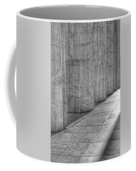 Abraham Lincoln Coffee Mug featuring the photograph The Lincoln Memorial Washington D. C. - Black and White Abstract Pillars Details 6 by Marianna Mills