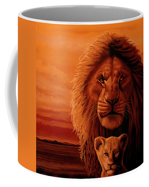 The Lion King Coffee Mug featuring the painting The Lion King Painting by Paul Meijering