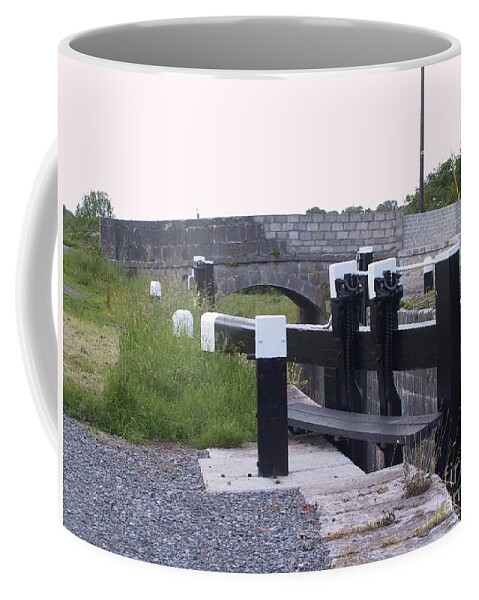  Coffee Mug featuring the painting The Locks at Cloondara, Co. Longford by Val Byrne