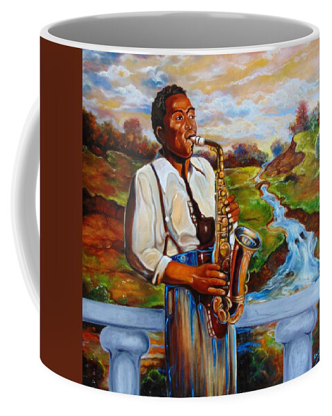 Black Music Coffee Mug featuring the painting The Love Of Music by Emery Franklin