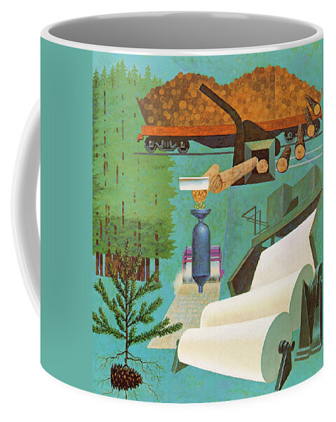 Blue Background Coffee Mug featuring the drawing The Making of Wood into Paper by CSA Images
