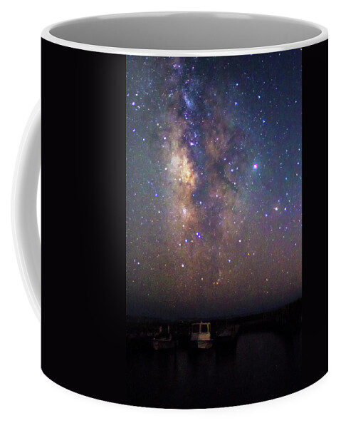 Milkyway Coffee Mug featuring the photograph The Milkyway Over Harkers Island Boats by Bob Decker