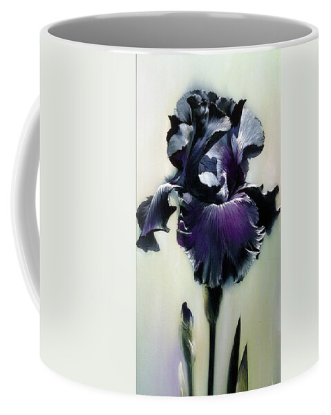 Russian Artists New Wave Coffee Mug featuring the painting The Night. Black Iris Fragment by Alina Oseeva