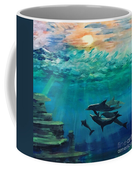 #dolphins Coffee Mug featuring the painting The Pod by Francois Lamothe