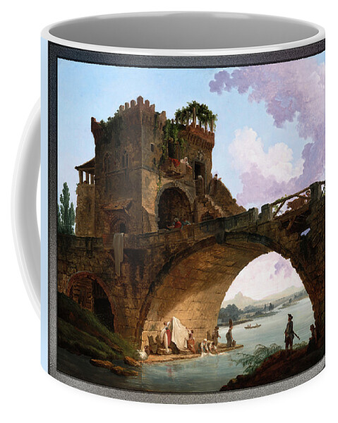 The Ponte Salario Coffee Mug featuring the painting The Ponte Salario by Hubert Robert by Rolando Burbon