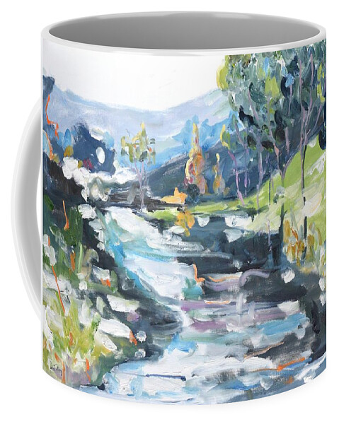 Abstract Landscape Coffee Mug featuring the painting The Promises of Spring by Donna Tuten