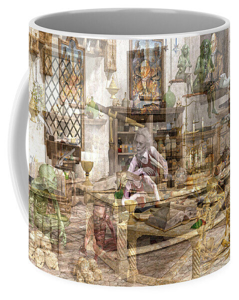 Wizard Coffee Mug featuring the digital art The Reality Question by Betsy Knapp
