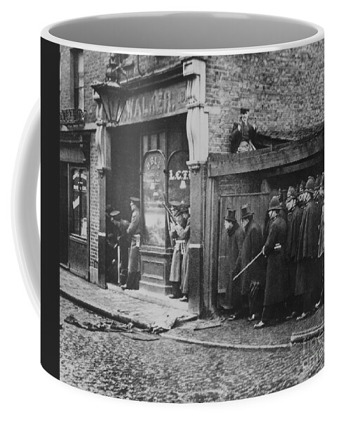 Churchill Winston (1874-1965) Coffee Mug featuring the photograph The Sidney Street Siege, 1911 by English Photographer