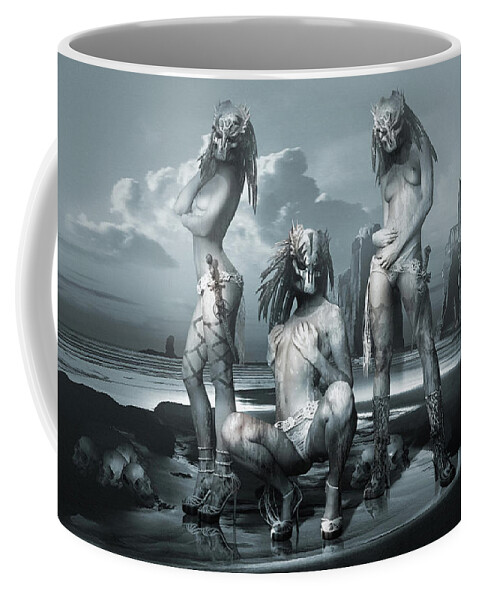 Surrealism Art Gothic Neosurrealism Goth Fantasy Landscape Artist Digital 3d Photography Matte Painting Computer Coffee Mug featuring the digital art The three graces Gods and heroes series by George Grie