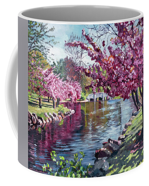 Landscape Coffee Mug featuring the painting The Tree Blossom Reflections by David Lloyd Glover