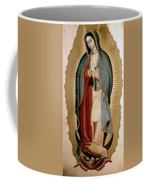 Miguel Cabrera Coffee Mug featuring the painting The Virgin of Guadalupe. by Miguel Cabrera -1695-1768-