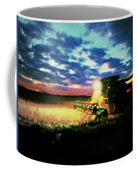 Field; Harvest; Beans; Fall; Minnesota; Fulda; Tsarts; Troystapek; Troy Stapek; Night Work; Farming Coffee Mug featuring the photograph There goes the beans by Troy Stapek