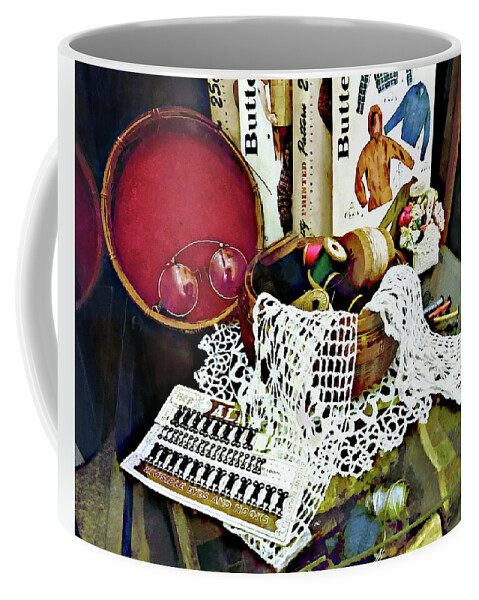 Thread Coffee Mug featuring the photograph Thread, Lace and Sewing Patterns by Susan Savad