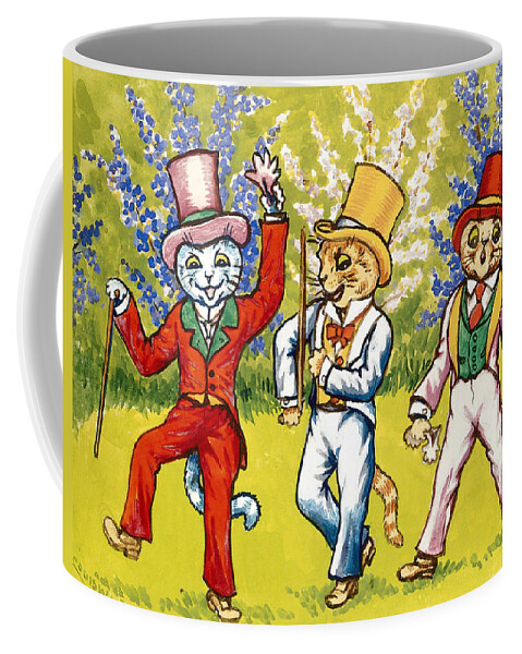 Cats Coffee Mug featuring the painting Three cats performing a song and dance act by Louis Wain