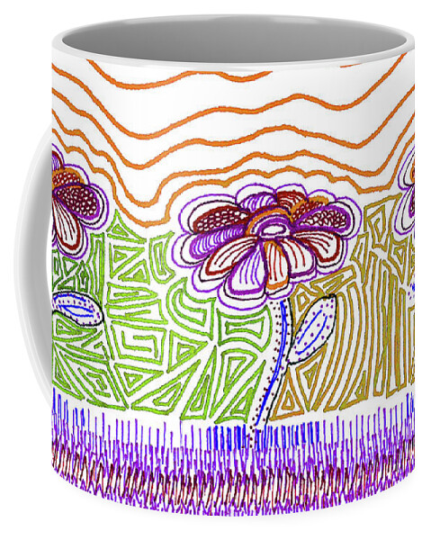 Flowers Coffee Mug featuring the drawing Three Flowers Orange and Purple by Corinne Carroll