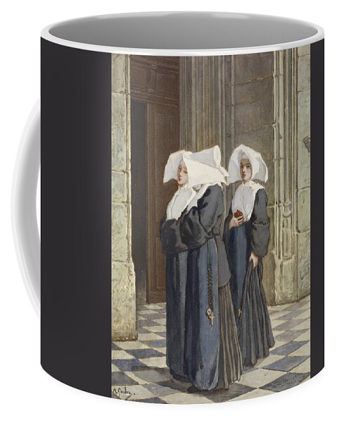 19th Century Art Coffee Mug featuring the drawing Three Nuns in the Portal of a Church by Armand Gautier