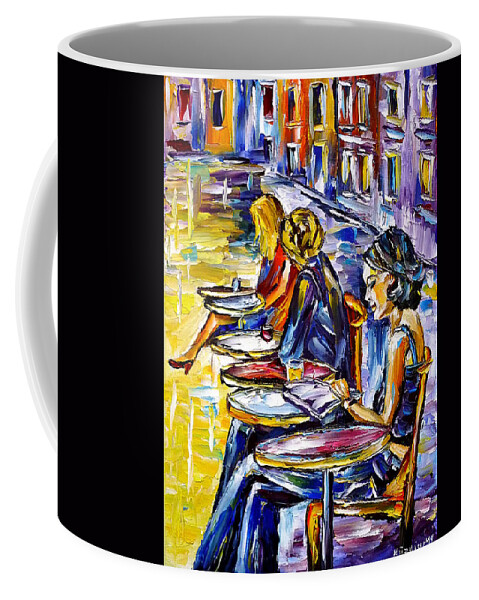 I Love Paris Coffee Mug featuring the painting Three Parisiennes by Mirek Kuzniar