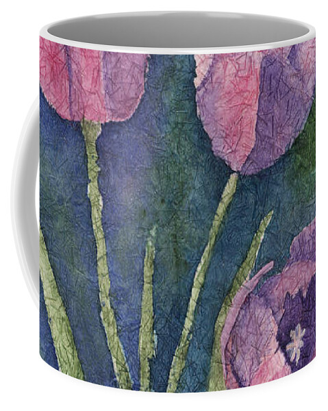 Tulips Coffee Mug featuring the painting Three Pink Tulips 2 by Conni Schaftenaar