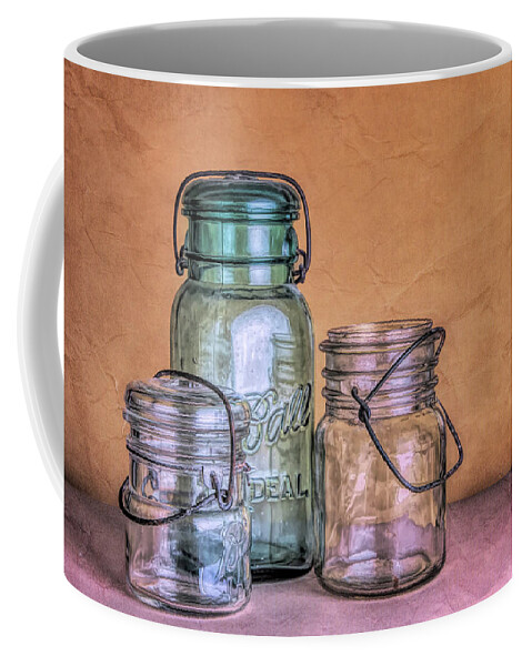 Glass Coffee Mug featuring the photograph Three Vintage Ball Jars by Tom Mc Nemar