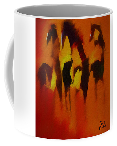 Horse Coffee Mug featuring the digital art Three Wild at Sunrise by Terry Fiala