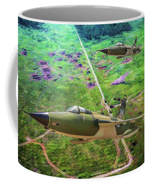 Republic F-105 Thunderchief Coffee Mug featuring the digital art Thuds over Vietnam - Oil by Tommy Anderson