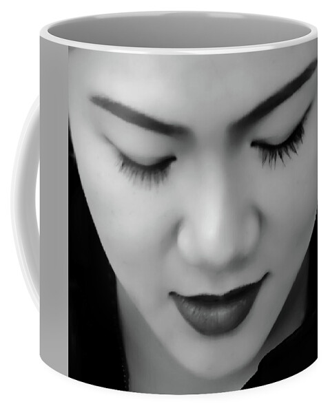 Woman Coffee Mug featuring the photograph Tiawanese woman in black and white by Bill Jonscher