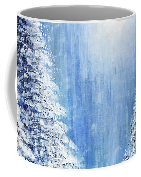 Winter Coffee Mug featuring the painting Tim's Winter Forest 2 by Holly Carmichael