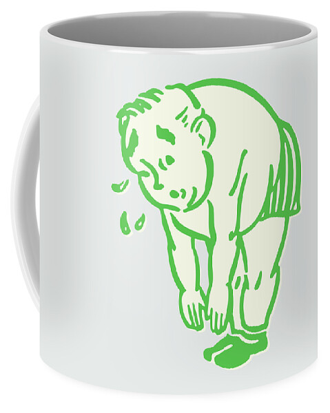 Adult Coffee Mug featuring the drawing Tired Man in Boxer Shorts Bent Over at the Waist by CSA Images