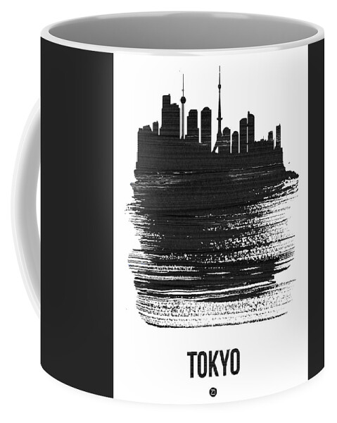 Tokyo Coffee Mug featuring the mixed media Tokyo Skyline Brush Stroke Black by Naxart Studio