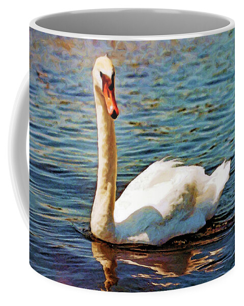 Swan Coffee Mug featuring the digital art Torch Lake Swan by Gary Olsen-Hasek