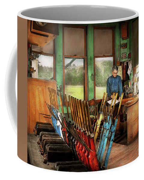 Train Coffee Mug featuring the photograph Train - Controls - In the signal tower 1940 by Mike Savad
