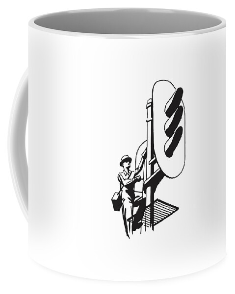 Archive Coffee Mug featuring the drawing Train Signal and Operator by CSA Images