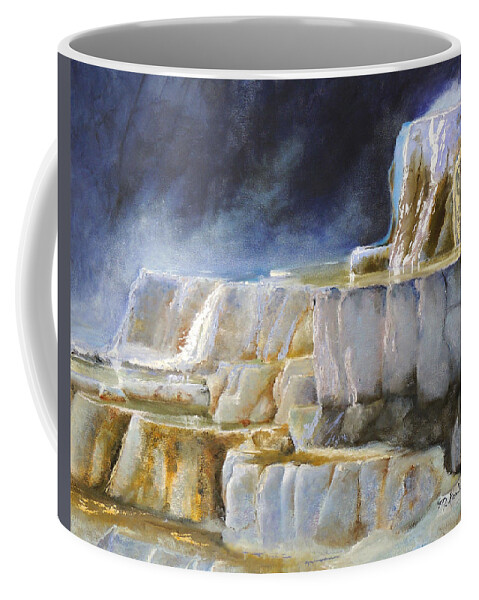 Terraces Coffee Mug featuring the painting Travertine Terraces-Mammoth Hot Springs by Marsha Karle
