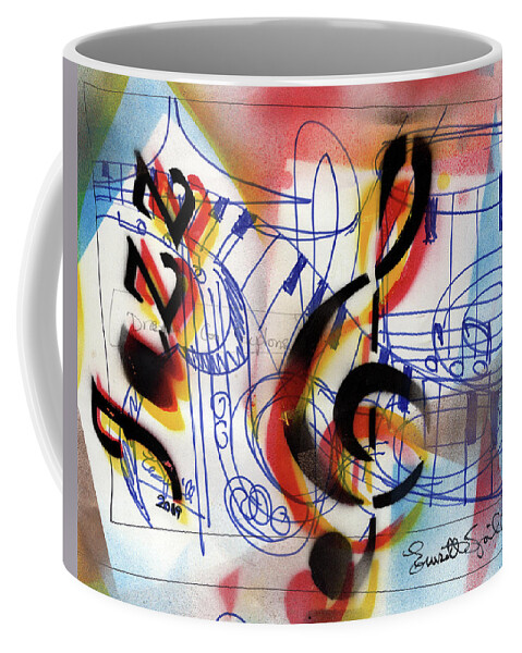 Everett Spruill Coffee Mug featuring the mixed media Treble Clef Abstract by Everett Spruill
