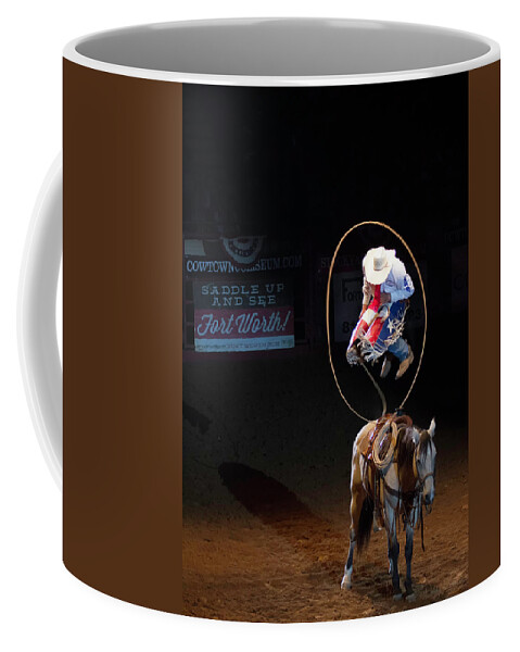 Rodeo Coffee Mug featuring the photograph Trick Roping at the Rodeo 2 by Debby Richards