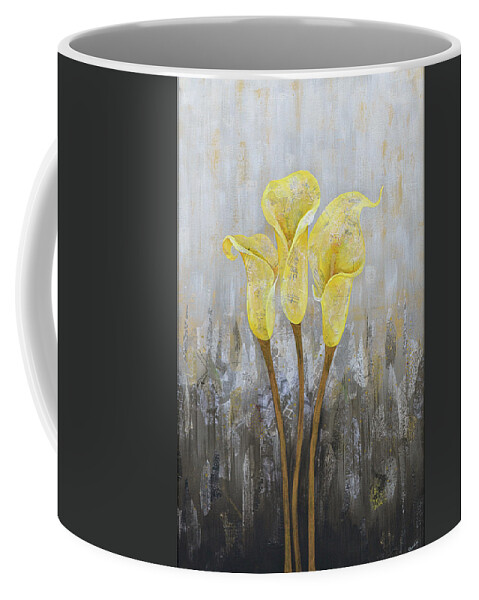 Calla Lily Coffee Mug featuring the painting Trio by Shadia Derbyshire