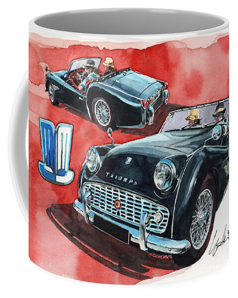 Triumph Coffee Mug featuring the painting Triumph TR3 by Yoshiharu Miyakawa
