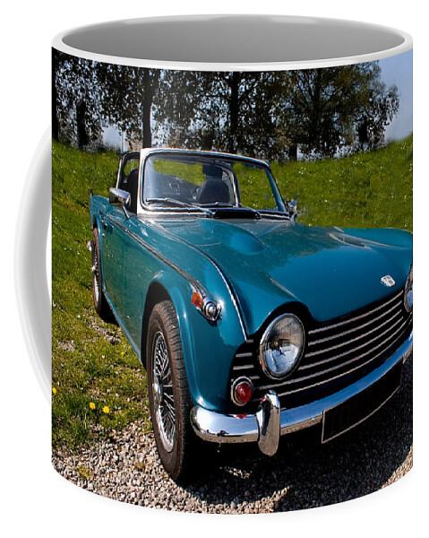 British Coffee Mug featuring the digital art Triumph TR5 Blue by Peter Leech