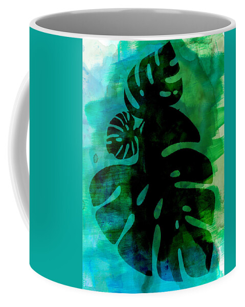 Tropical Leaf Coffee Mug featuring the mixed media Tropical Monstera Leafs Watercolor by Naxart Studio