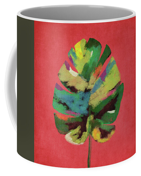 Tropical Coffee Mug featuring the painting Tropical Palm Leaf Red- Art by Linda Woods by Linda Woods